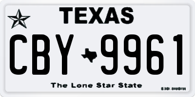 TX license plate CBY9961