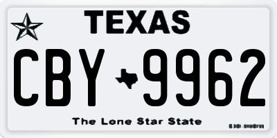 TX license plate CBY9962