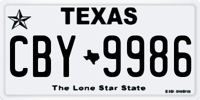 TX license plate CBY9986