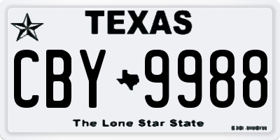 TX license plate CBY9988