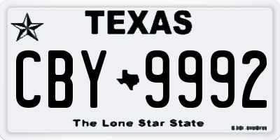 TX license plate CBY9992
