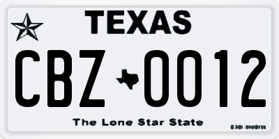 TX license plate CBZ0012