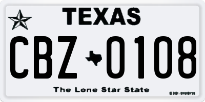 TX license plate CBZ0108
