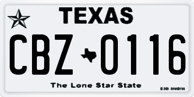 TX license plate CBZ0116