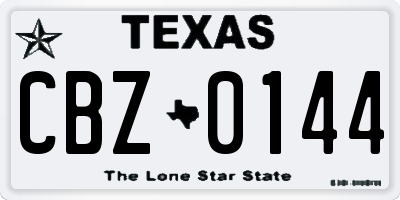TX license plate CBZ0144