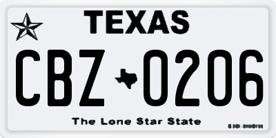 TX license plate CBZ0206