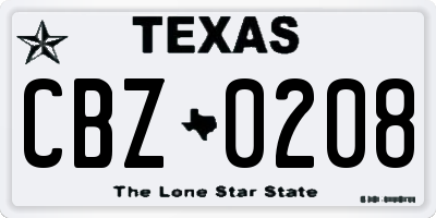 TX license plate CBZ0208