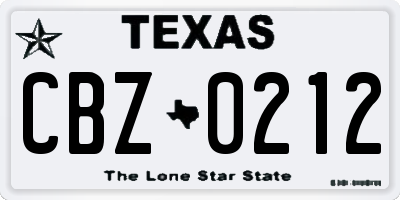 TX license plate CBZ0212