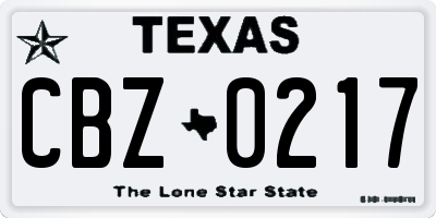 TX license plate CBZ0217