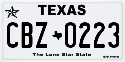 TX license plate CBZ0223