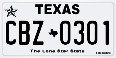 TX license plate CBZ0301