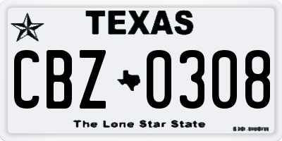 TX license plate CBZ0308