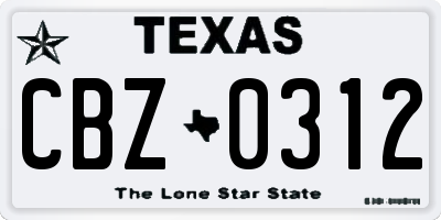TX license plate CBZ0312