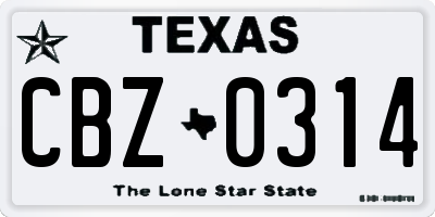 TX license plate CBZ0314