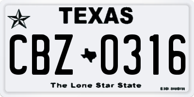 TX license plate CBZ0316