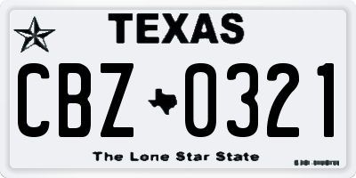 TX license plate CBZ0321
