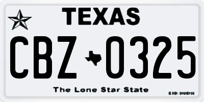 TX license plate CBZ0325
