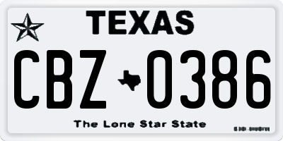 TX license plate CBZ0386