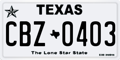 TX license plate CBZ0403
