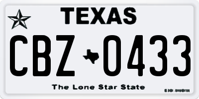 TX license plate CBZ0433