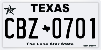 TX license plate CBZ0701