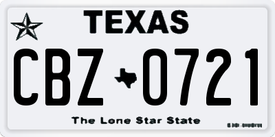 TX license plate CBZ0721