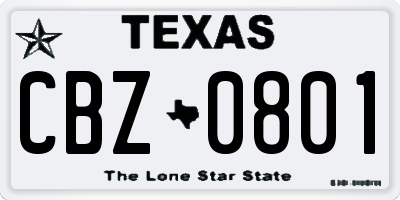 TX license plate CBZ0801