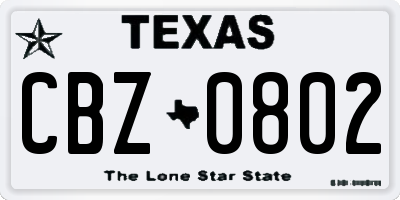 TX license plate CBZ0802