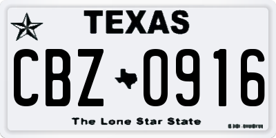 TX license plate CBZ0916