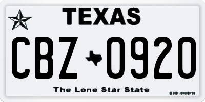 TX license plate CBZ0920