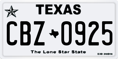 TX license plate CBZ0925