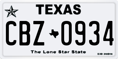 TX license plate CBZ0934