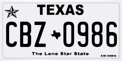 TX license plate CBZ0986