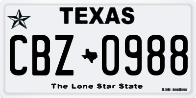 TX license plate CBZ0988