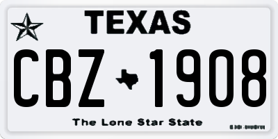 TX license plate CBZ1908