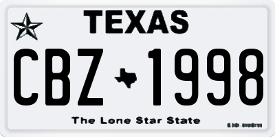 TX license plate CBZ1998