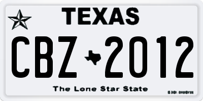 TX license plate CBZ2012