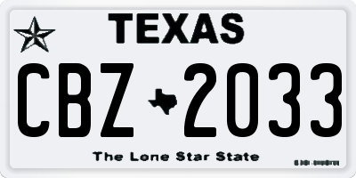 TX license plate CBZ2033