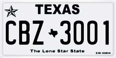 TX license plate CBZ3001