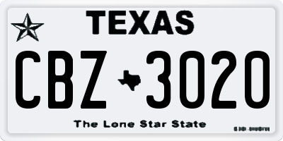 TX license plate CBZ3020