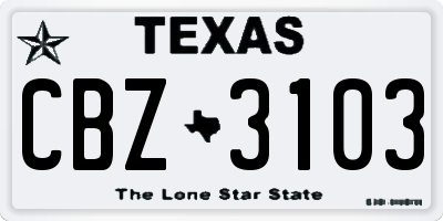 TX license plate CBZ3103