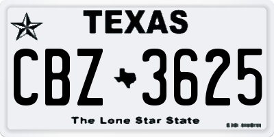 TX license plate CBZ3625