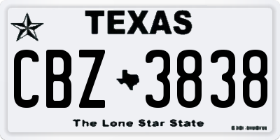 TX license plate CBZ3838