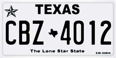 TX license plate CBZ4012