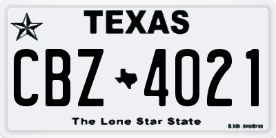 TX license plate CBZ4021