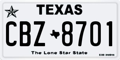 TX license plate CBZ8701