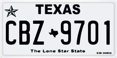 TX license plate CBZ9701