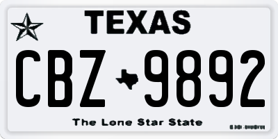TX license plate CBZ9892