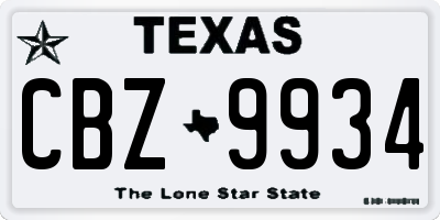 TX license plate CBZ9934