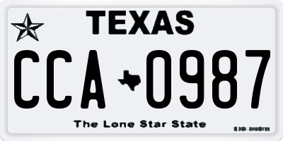 TX license plate CCA0987